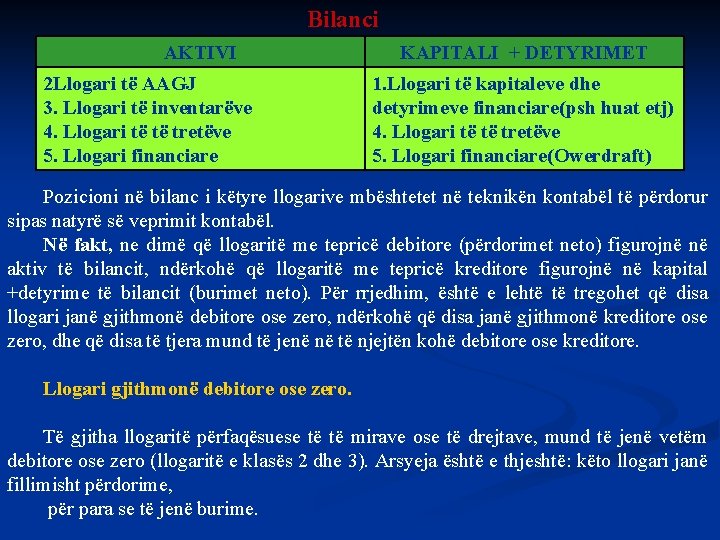 Bilanci AKTIVI 2 Llogari të AAGJ 3. Llogari të inventarëve 4. Llogari të të