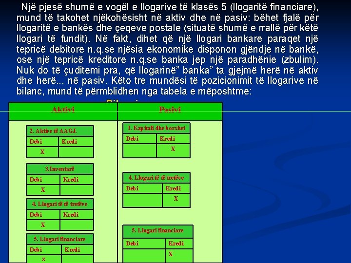 Një pjesë shumë e vogël e llogarive të klasës 5 (llogaritë financiare), mund të