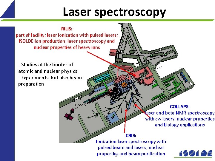 Laser spectroscopy RILIS: part of facility; laser ionization with pulsed lasers; ISOLDE ion production;