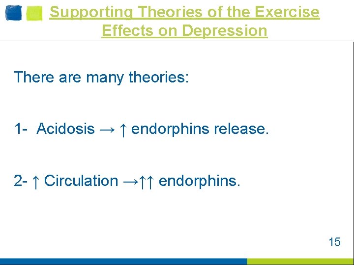 Supporting Theories of the Exercise Effects on Depression There are many theories: 1 -