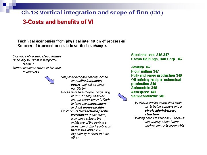 Ch. 13 Vertical integration and scope of firm (Ctd. ) 3 -Costs and benefits