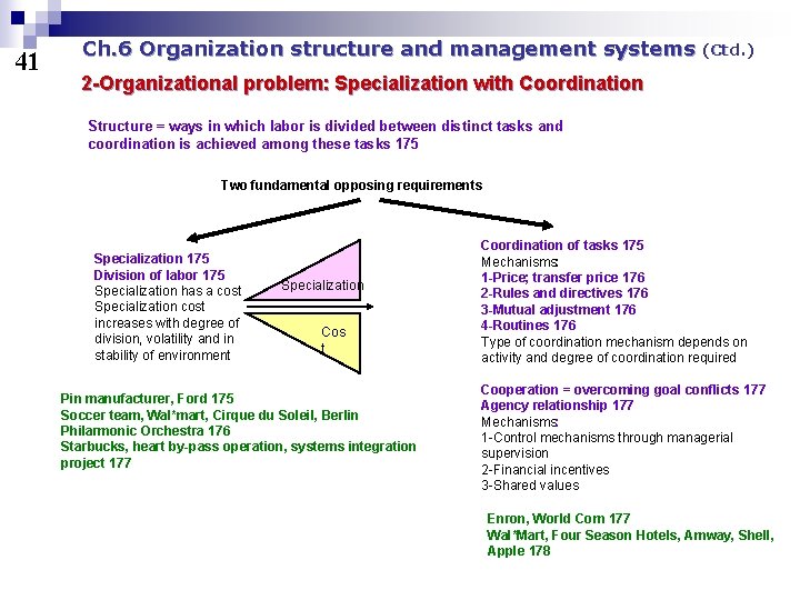 41 Ch. 6 Organization structure and management systems (Ctd. ) 2 -Organizational problem: Specialization