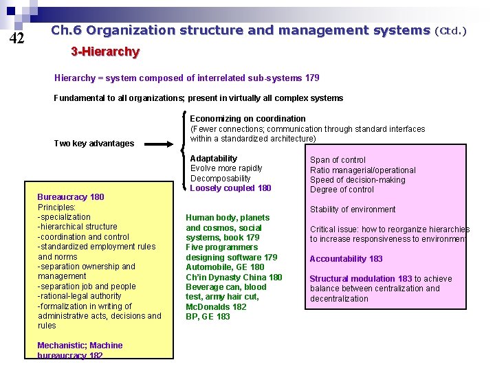 42 Ch. 6 Organization structure and management systems (Ctd. ) 3 -Hierarchy = system