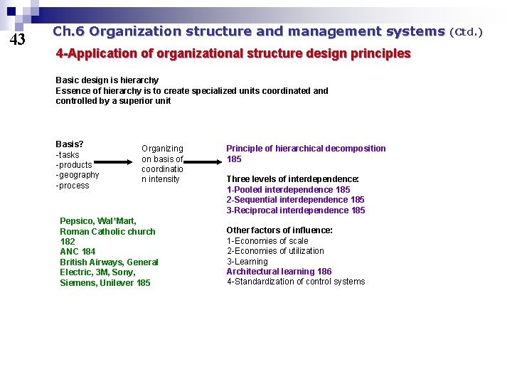 43 Ch. 6 Organization structure and management systems 4 -Application of organizational structure design
