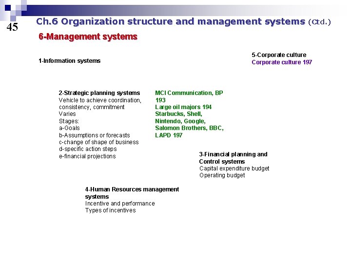 45 Ch. 6 Organization structure and management systems (Ctd. ) 6 -Management systems 5