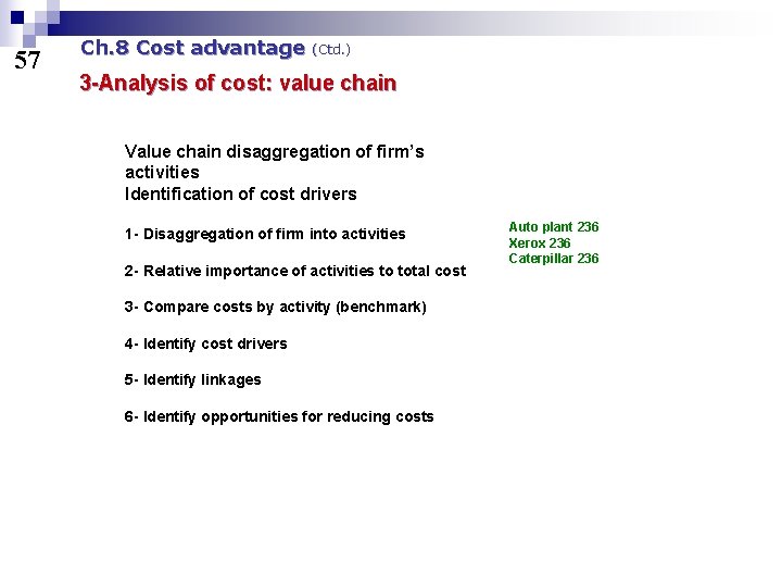 57 Ch. 8 Cost advantage (Ctd. ) 3 -Analysis of cost: value chain Value