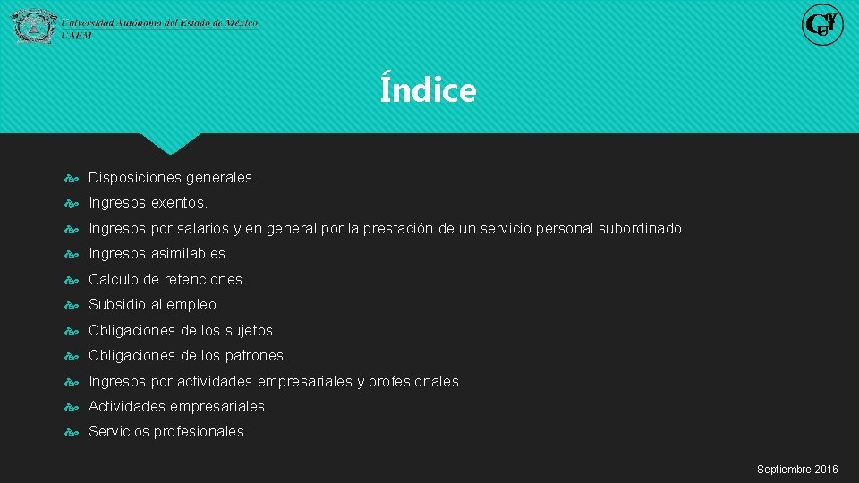 Índice Disposiciones generales. Ingresos exentos. Ingresos por salarios y en general por la prestación