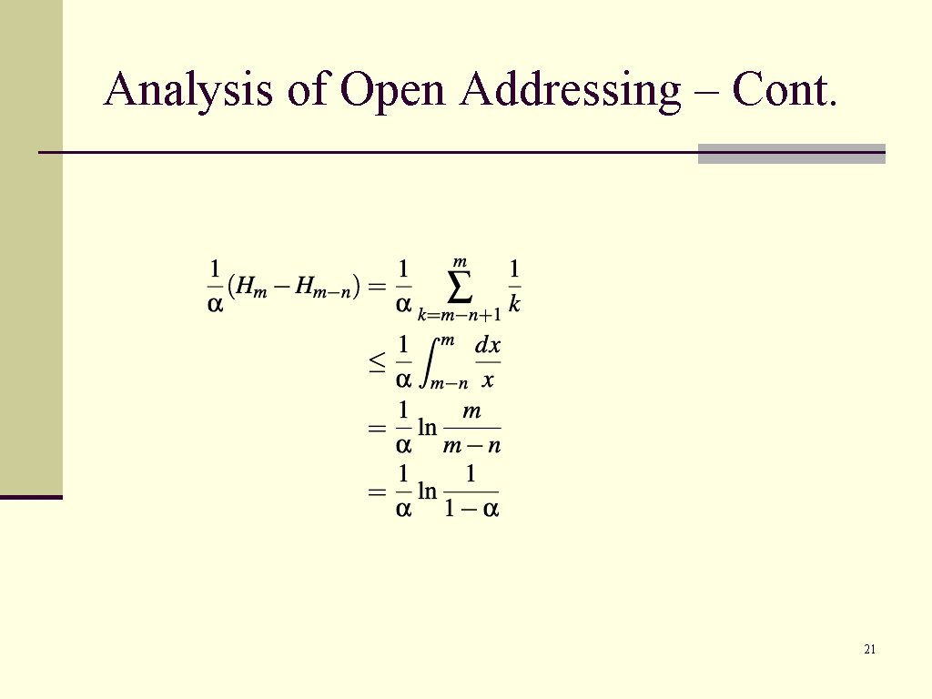 Analysis of Open Addressing – Cont. 21 