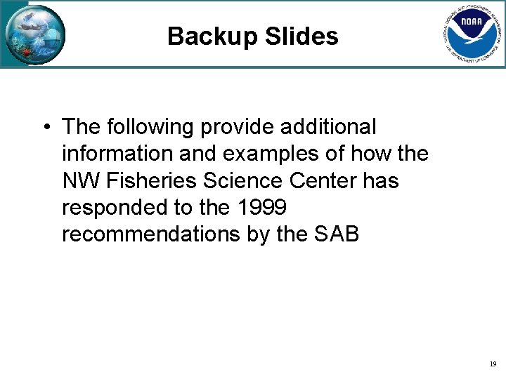 Backup Slides • The following provide additional information and examples of how the NW