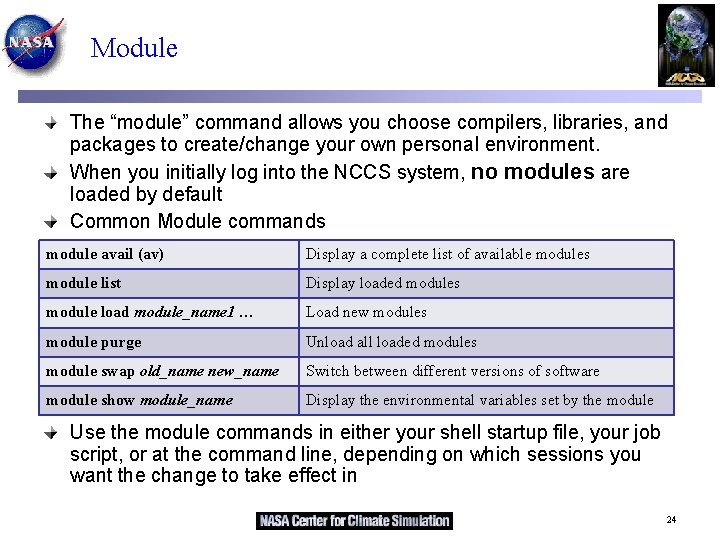 Module The “module” command allows you choose compilers, libraries, and packages to create/change your
