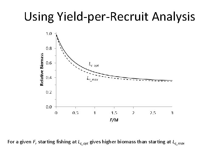 Using Yield-per-Recruit Analysis For a given F, starting fishing at Lc_opt gives higher biomass