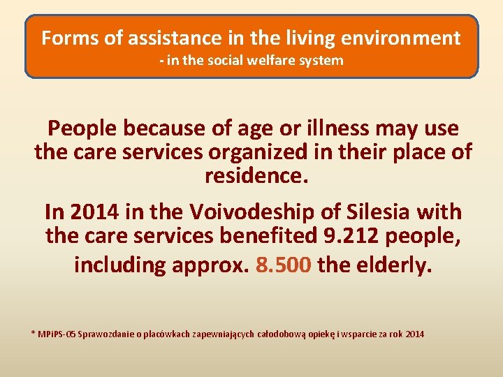 Forms of assistance in the living environment - in the social welfare system People