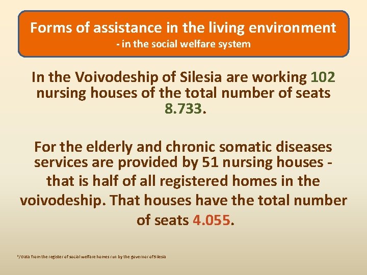 Forms of assistance in the living environment - in the social welfare system In