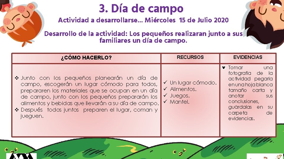 3. Día de campo Actividad a desarrollarse. . . Miércoles 15 de Julio 2020