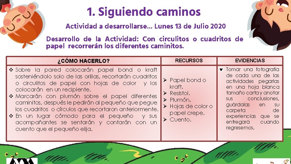 1. Siguiendo caminos Actividad a desarrollarse. . . Lunes 13 de Julio 2020 Desarrollo