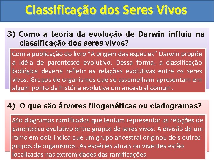 Classificação dos Seres Vivos 3) Como a teoria da evolução de Darwin influiu na