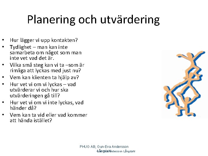 Planering och utvärdering • Hur lägger vi upp kontakten? • Tydlighet – man kan