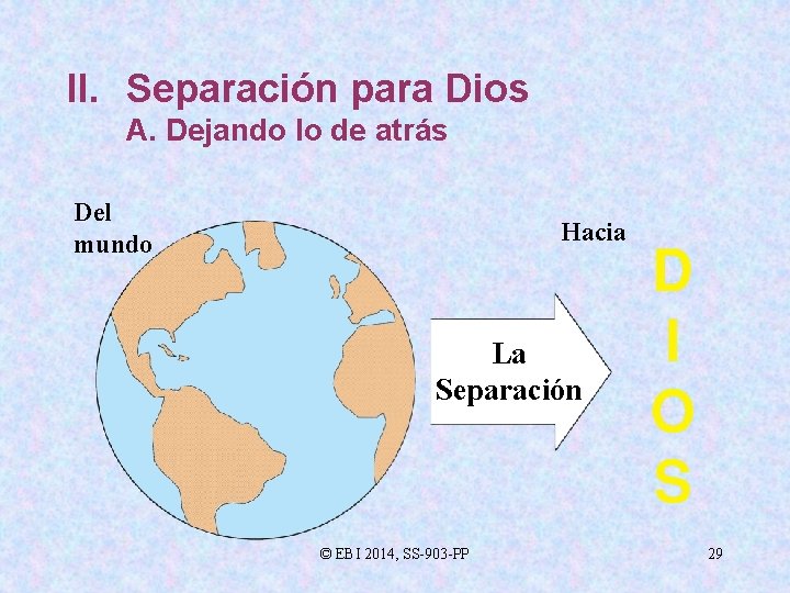 II. Separación para Dios A. Dejando lo de atrás Del mundo Hacia La Separación