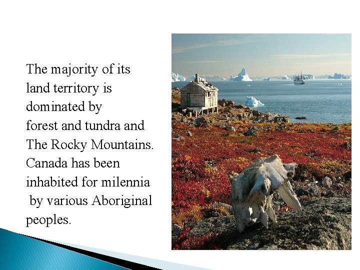 The majority of its land territory is dominated by forest and tundra and The