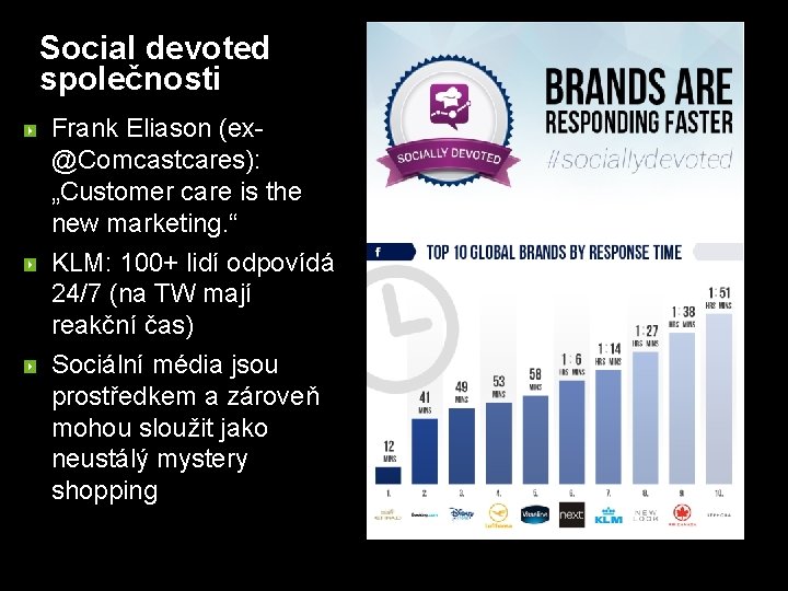 Social devoted společnosti Frank Eliason (ex@Comcastcares): „Customer care is the new marketing. “ KLM: