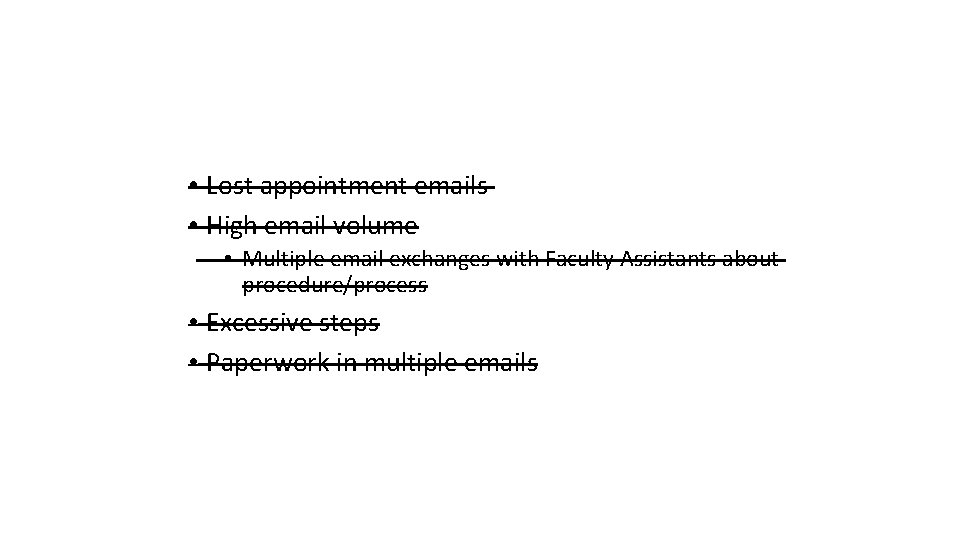  • Lost appointment emails • High email volume • Multiple email exchanges with