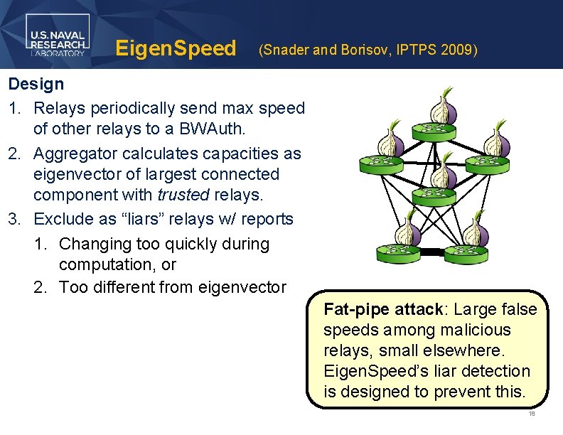 Eigen. Speed (Snader and Borisov, IPTPS 2009) Design 1. Relays periodically send max speed