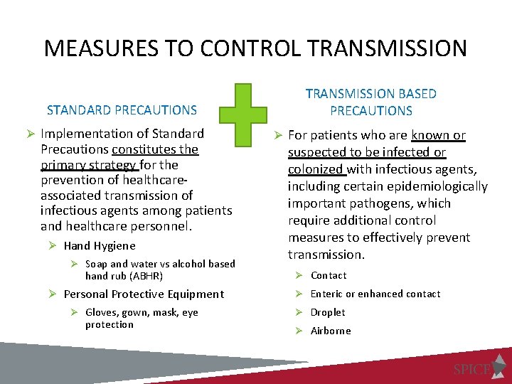 MEASURES TO CONTROL TRANSMISSION STANDARD PRECAUTIONS Ø Implementation of Standard Precautions constitutes the primary