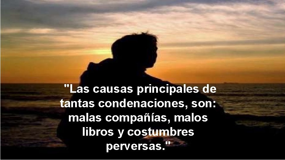 "Las causas principales de tantas condenaciones, son: malas compañías, malos libros y costumbres perversas.