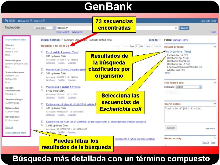 Gen. Bank 73 secuencias encontradas Resultados de la búsqueda clasificados por organismo Selecciona las