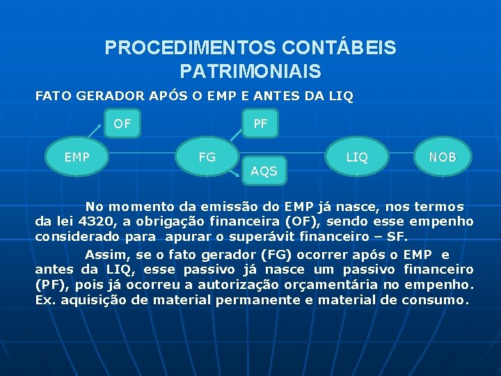 PROCEDIMENTOS CONTÁBEIS PATRIMONIAIS FATO GERADOR APÓS O EMP E ANTES DA LIQ OF EMP