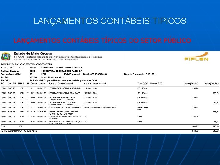 LANÇAMENTOS CONTÁBEIS TIPICOS LANÇAMENTOS CONTÁBEIS TÍPICOS DO SETOR PÚBLICO 