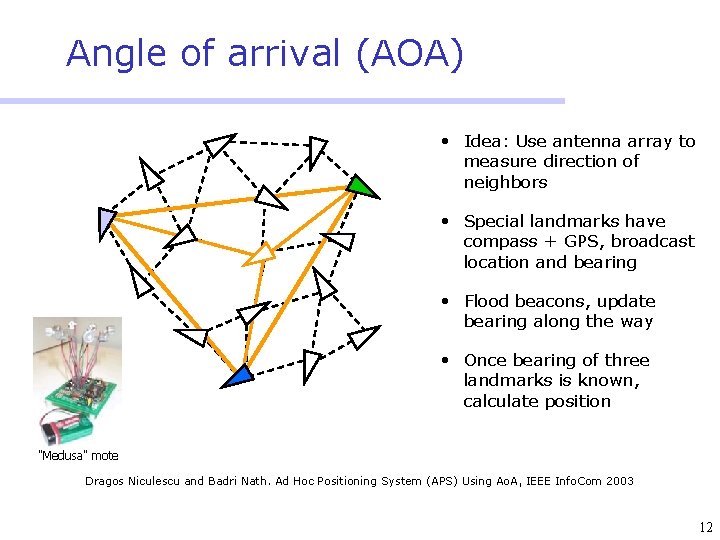 Angle of arrival (AOA) • Idea: Use antenna array to measure direction of neighbors