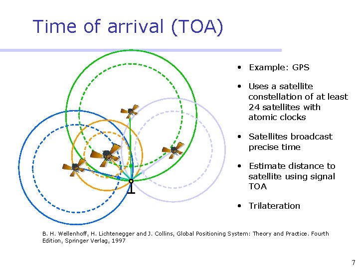Time of arrival (TOA) • Example: GPS • Uses a satellite constellation of at