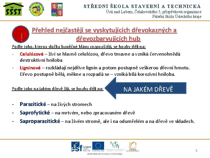 STŘEDNÍ ŠKOLA STAVEBNÍ A TECHNICKÁ Ústí nad Labem, Čelakovského 5, příspěvková organizace Páteřní škola