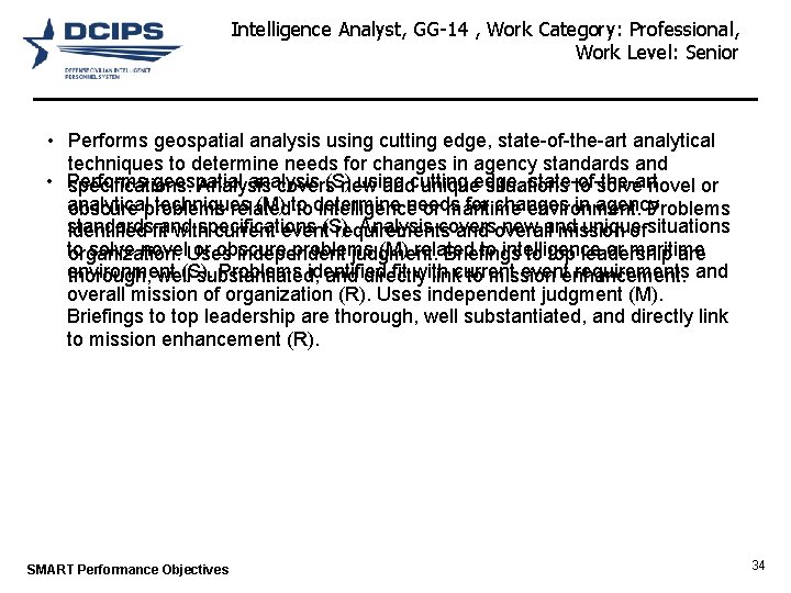 Intelligence Analyst, GG-14 , Work Category: Professional, Work Level: Senior • Performs geospatial analysis