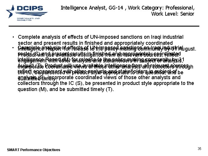 Intelligence Analyst, GG-14 , Work Category: Professional, Work Level: Senior • Complete analysis of