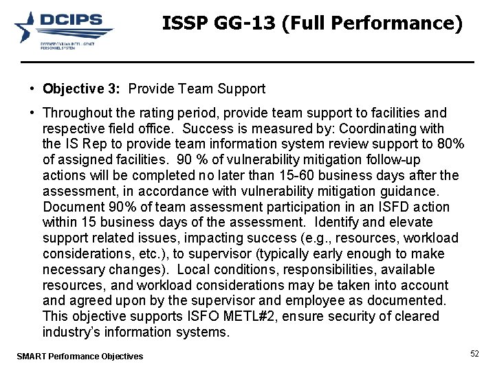 ISSP GG-13 (Full Performance) • Objective 3: Provide Team Support • Throughout the rating