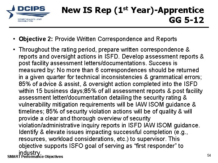 New IS Rep (1 st Year)-Apprentice GG 5 -12 • Objective 2: Provide Written