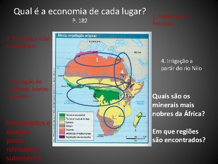Qual é a economia de cada lugar? P. 182 1. Indústrias e Petróleo 2.