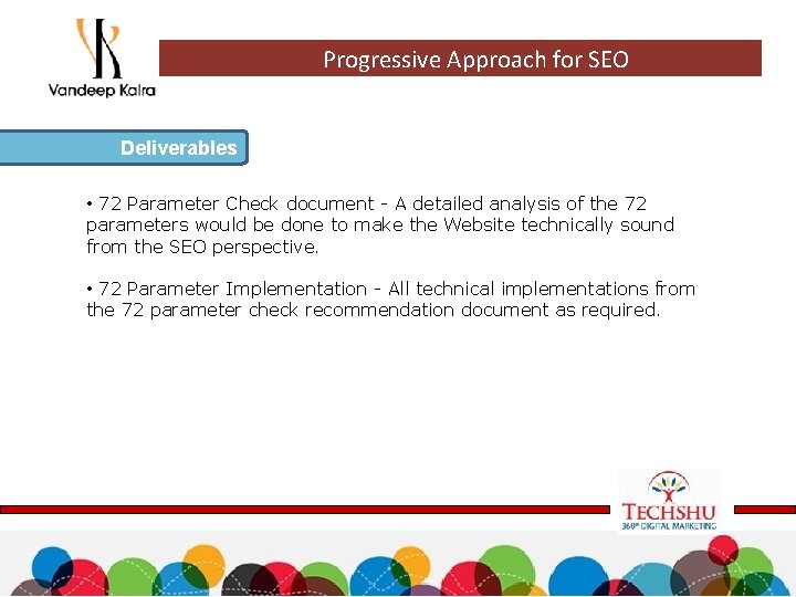 Progressive Approach for SEO Deliverables • 72 Parameter Check document - A detailed analysis
