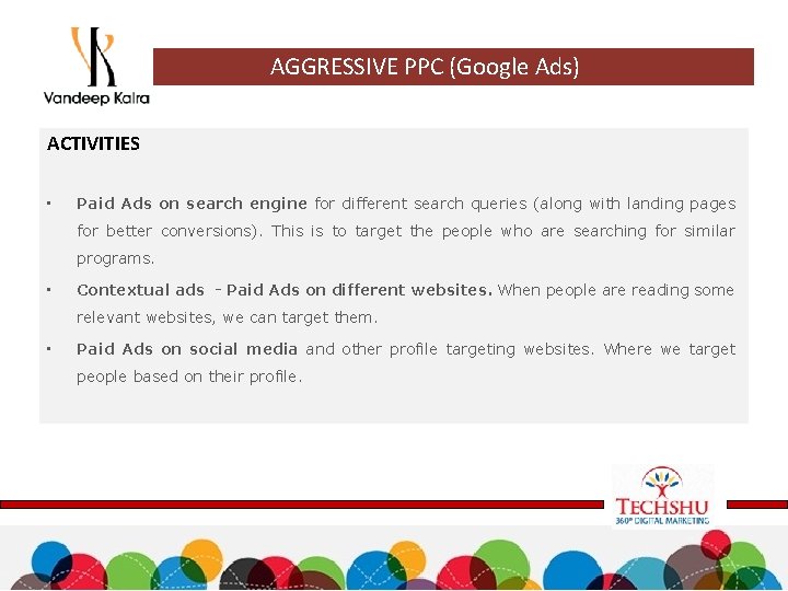 AGGRESSIVE PPC (Google Ads) ACTIVITIES • Paid Ads on search engine for different search