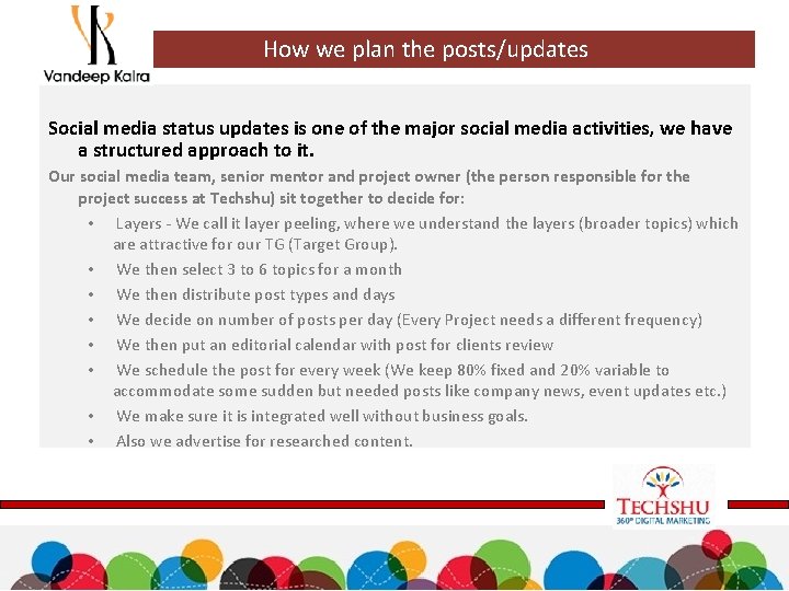 How we plan the posts/updates Social media status updates is one of the major