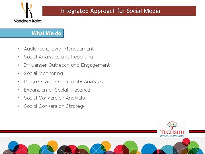 Integrated Approach for Social Media What We do • Audience Growth Management • Social