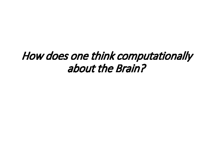 How does one think computationally about the Brain? 