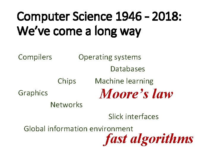 Computer Science 1946 – 2018: We’ve come a long way Compilers Operating systems Databases