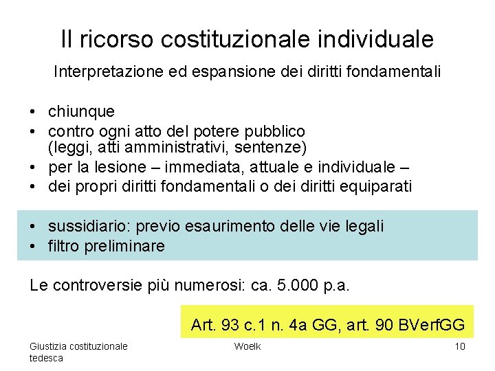 Il ricorso costituzionale individuale Interpretazione ed espansione dei diritti fondamentali • chiunque • contro