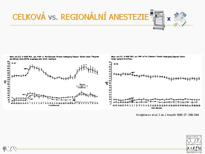 CELKOVÁ vs. REGIONÁLNÍ ANESTEZIE x Hodgkinson et al. Can J Anesth 1980 27: 389