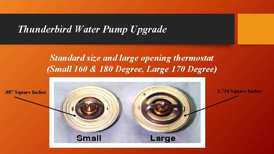 Thunderbird Water Pump Upgrade Standard size and large opening thermostat (Small 160 & 180