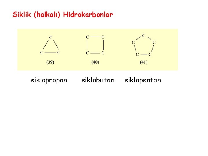 Siklik (halkalı) Hidrokarbonlar siklopropan siklobutan siklopentan 