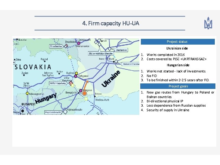 4. Firm capacity HU-UA Project status Ukrainian side 1. Works completed in 2016 2.